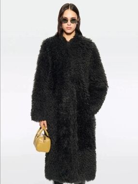 Stand Studio Black Carolina Faux Fur Long Coat